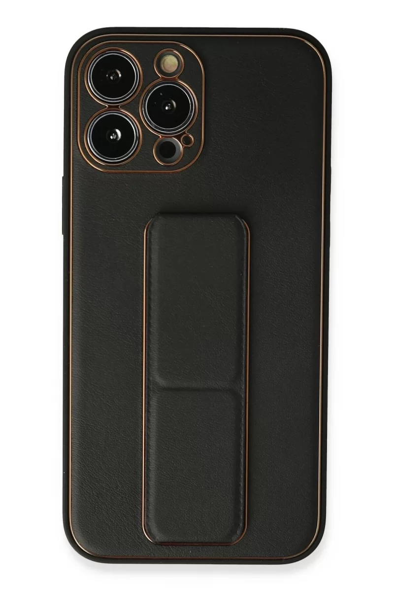Newface Apple iPhone 13 Pro Max Kılıf Coco Deri Standlı Kapak - Siyah