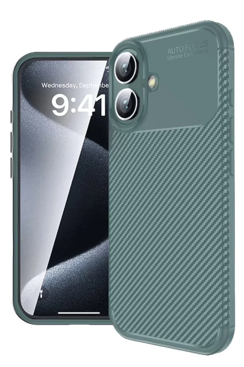Newface Apple iPhone 16 Kılıf Auto Focus Karbon Kapak - Koyu Yeşil
