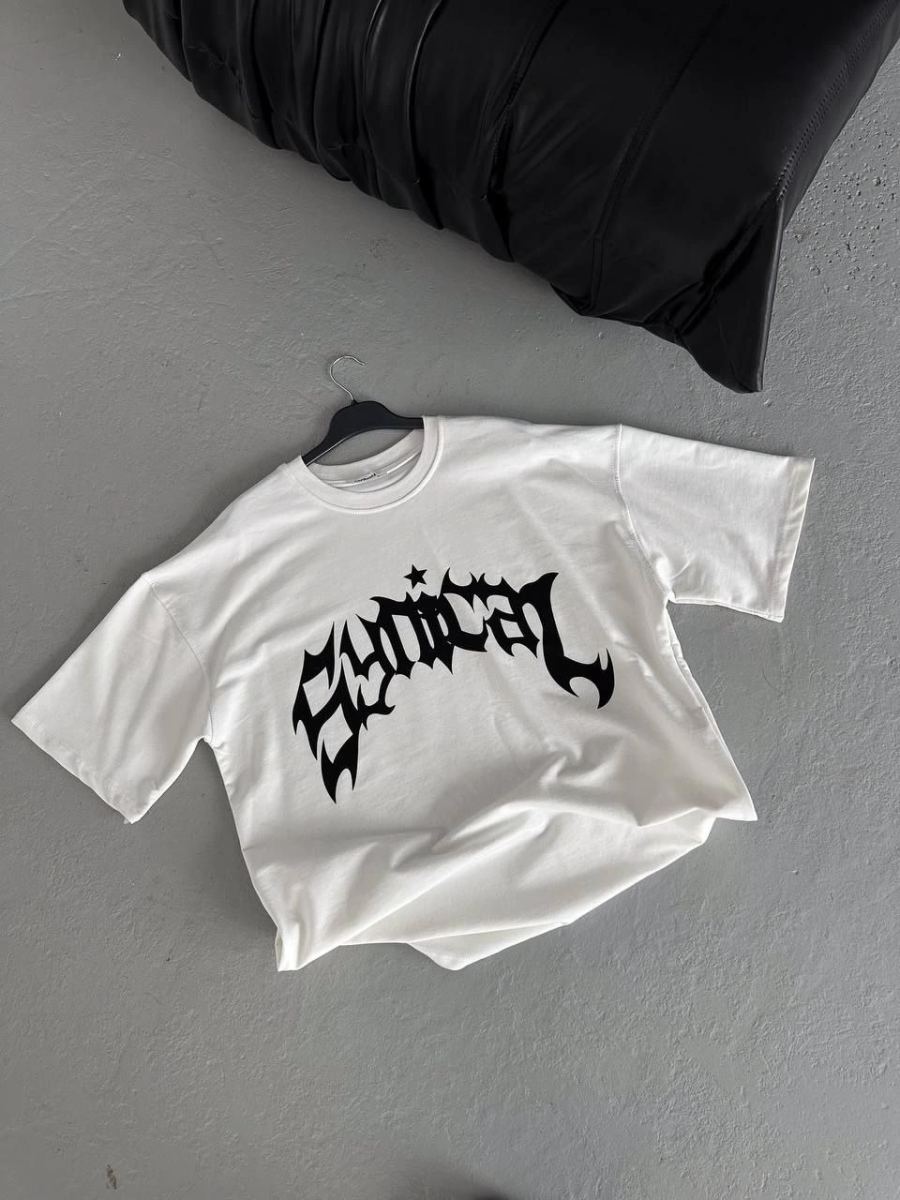 Kadın Baskıkı Bisiklet Yaka T-Shirt - Beyaz
