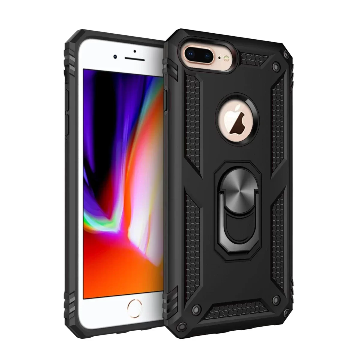 Newface Apple iPhone 7 Plus Kılıf Sofya Yüzüklü Silikon Kapak - Siyah