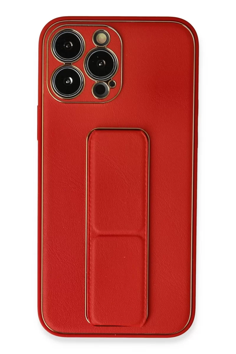 Newface Apple iPhone 13 Pro Max Kılıf Coco Deri Standlı Kapak - Kırmızı
