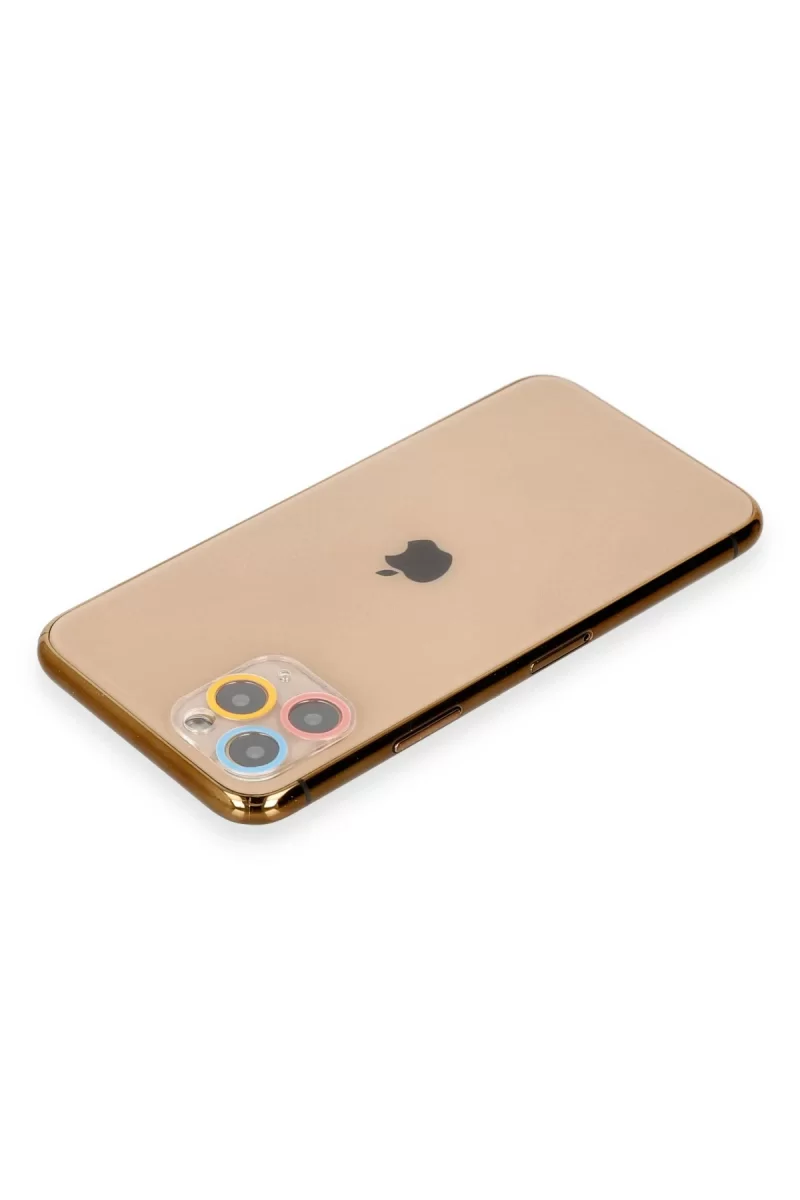Newface Apple iPhone 11 Pro Max Renkli Kamera Lens Koruma Cam - Pembe-Mavi