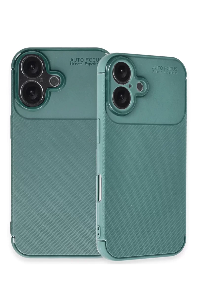 Newface Apple iPhone 16 Plus Kılıf Auto Focus Karbon Kapak - Koyu Yeşil