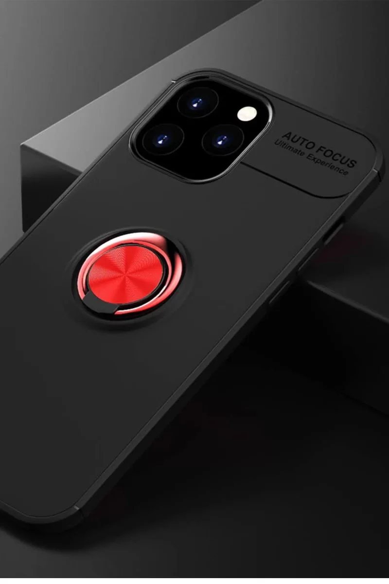 Newface Apple iPhone 12 Pro Max Kılıf Range Yüzüklü Silikon - Siyah-Kırmızı