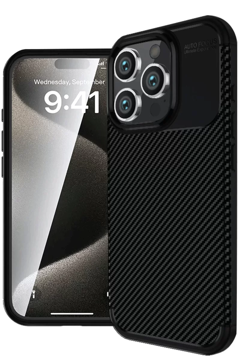 Newface Apple iPhone 16 Pro Kılıf Auto Focus Karbon Kapak - Siyah