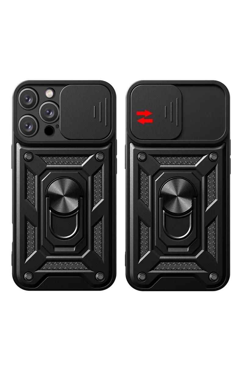 Newface Apple iPhone 16 Pro Kılıf Pars Lens Yüzüklü Silikon - Yeşil