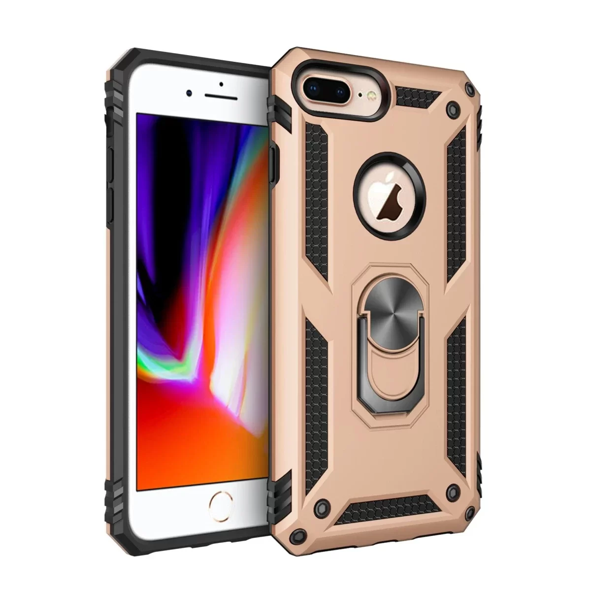 Newface Apple iPhone 7 Plus Kılıf Sofya Yüzüklü Silikon Kapak - Gold