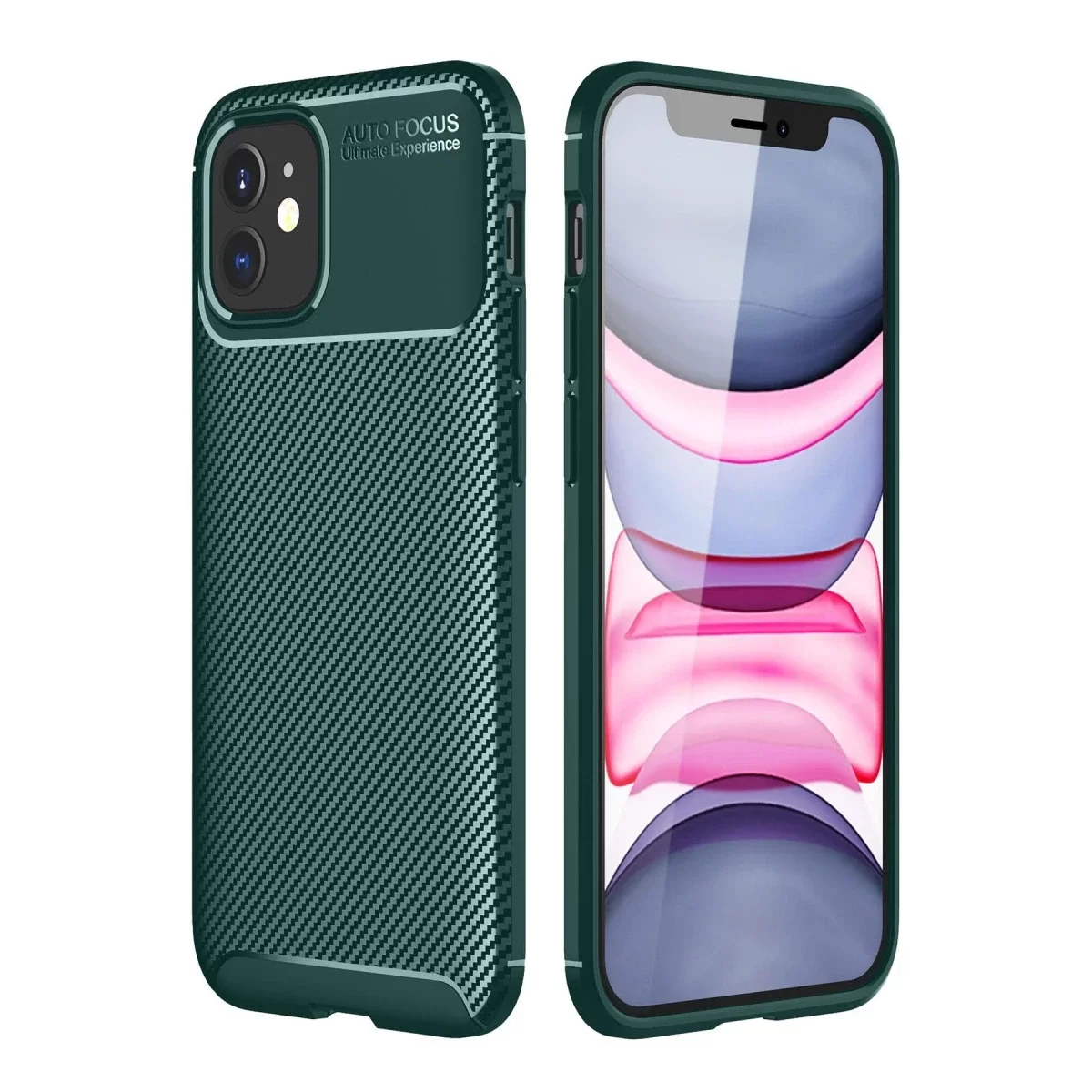 Newface Apple iPhone 12 Mini Kılıf Auto Focus Karbon Kapak - Yeşil