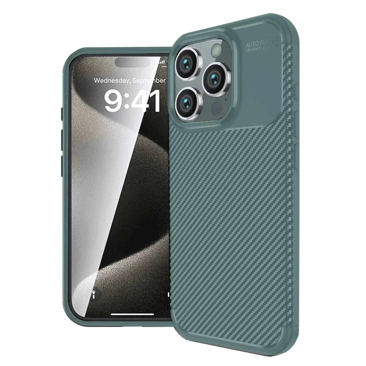 Newface Apple iPhone 16 Pro Kılıf Auto Focus Karbon Kapak - Koyu Yeşil