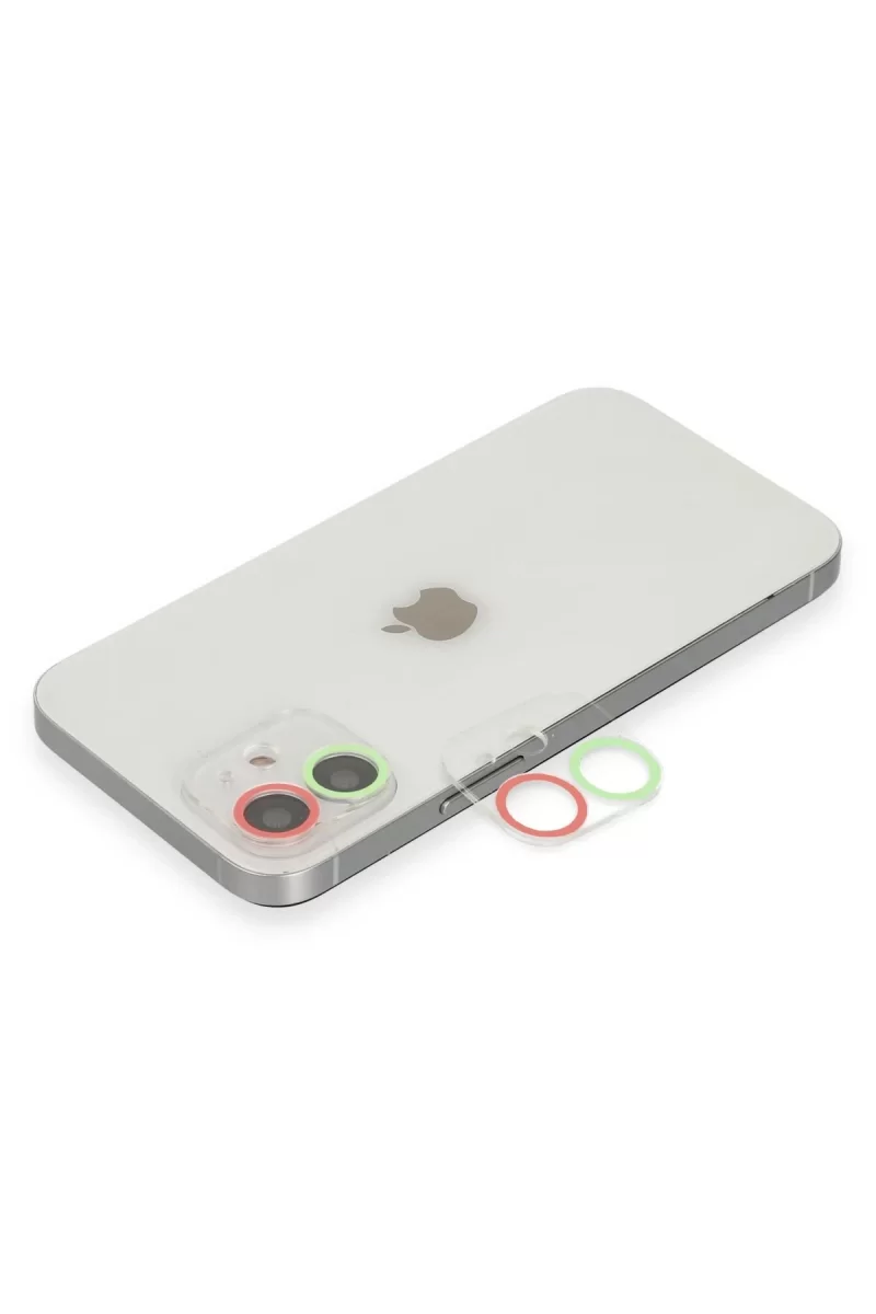 Newface Apple iPhone 12 Renkli Kamera Lens Koruma Cam - Yeşil-Pembe