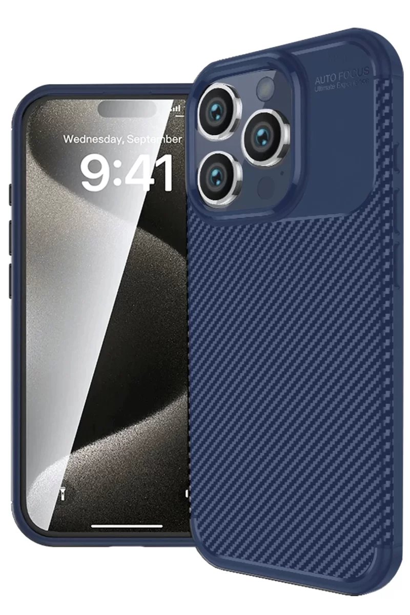 Newface Apple iPhone 16 Pro Max Kılıf Auto Focus Karbon Kapak - Lacivert