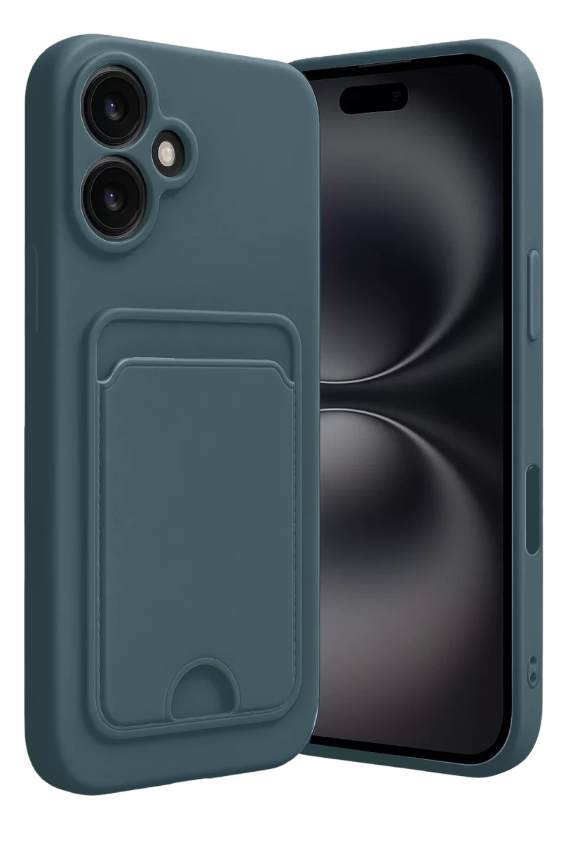 Newface Apple iPhone 16 Kılıf Kelvin Kartvizitli Silikon - Koyu Yeşil
