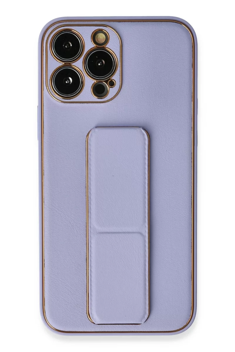 Newface Apple iPhone 13 Pro Max Kılıf Coco Deri Standlı Kapak - Lila