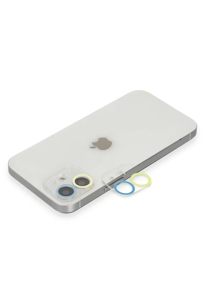Newface Apple iPhone 12 Renkli Kamera Lens Koruma Cam - Sarı-Mavi