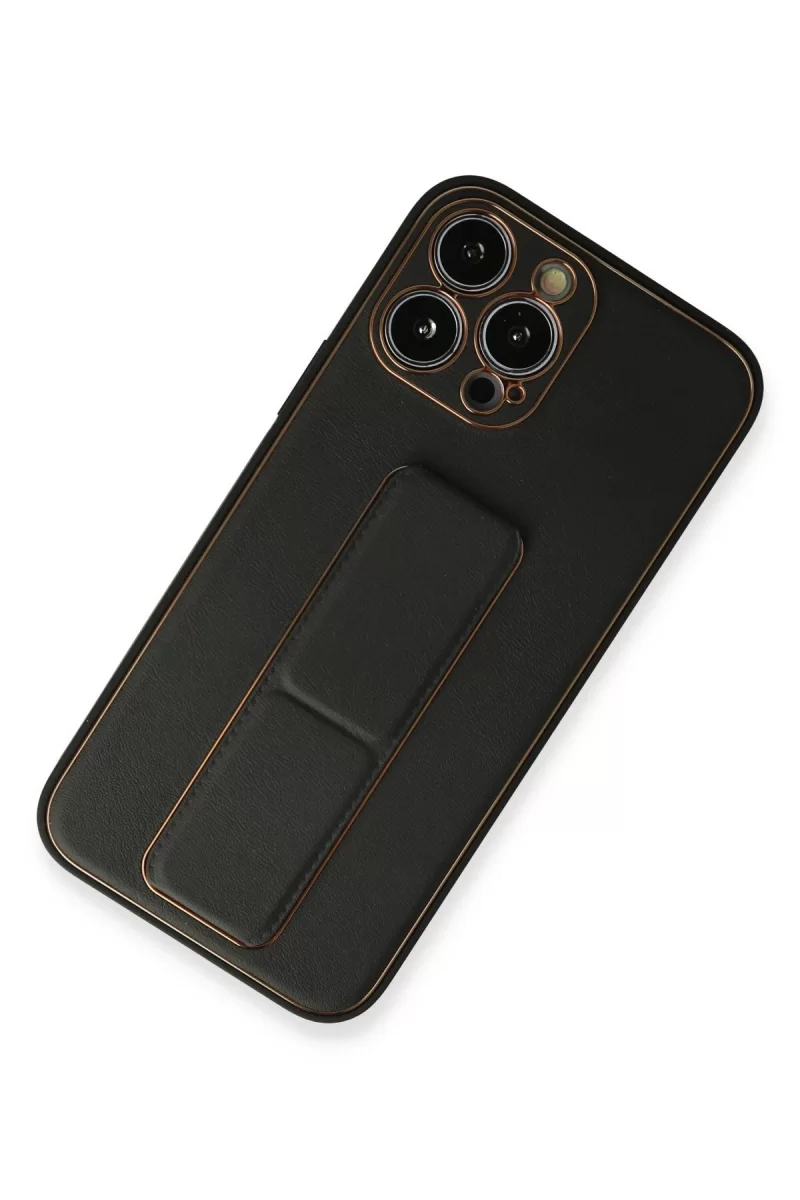 Newface Apple iPhone 13 Pro Kılıf Coco Deri Standlı Kapak - Siyah
