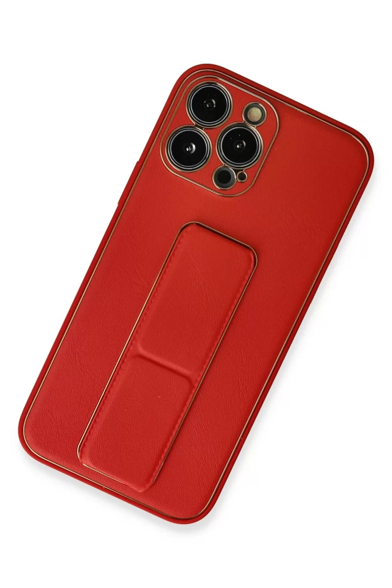 Newface Apple iPhone 13 Pro Kılıf Coco Deri Standlı Kapak - Kırmızı