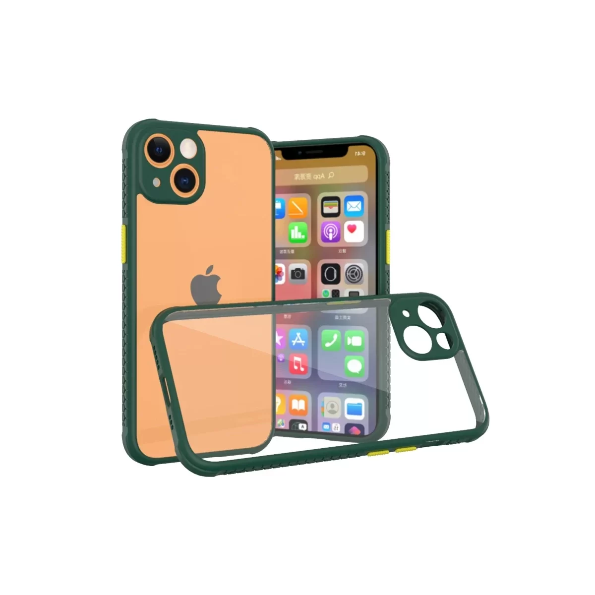Newface Apple iPhone 13 Mini Kılıf Miami Şeffaf Silikon - Koyu Yeşil