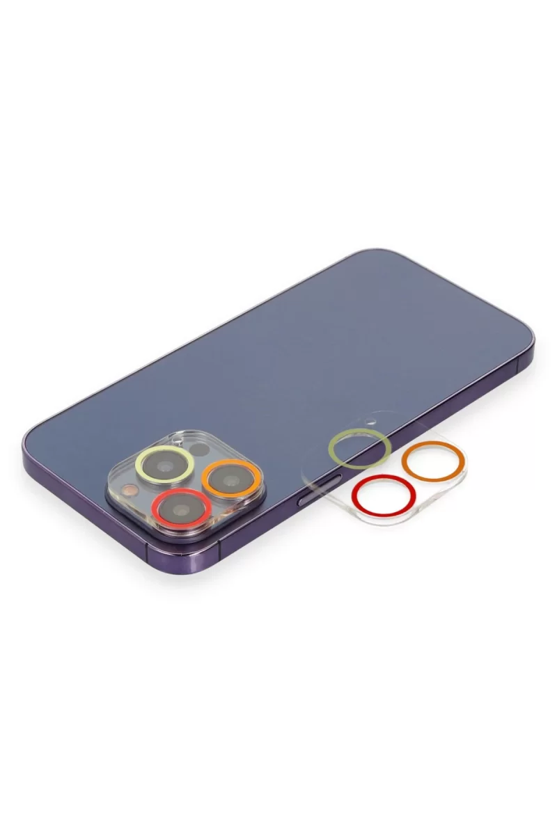 Newface Apple iPhone 12 Pro Renkli Kamera Lens Koruma Cam - Turuncu-Kırmızı