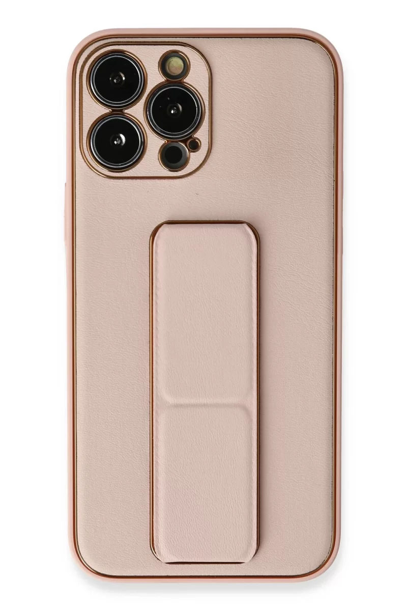 Newface Apple iPhone 13 Pro Kılıf Coco Deri Standlı Kapak - Pembe