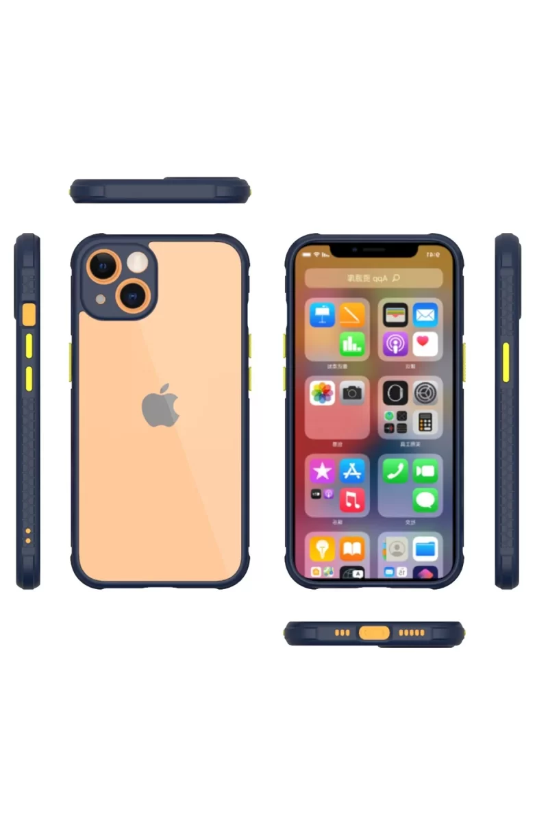 Newface Apple iPhone 13 Mini Kılıf Miami Şeffaf Silikon - Lacivert