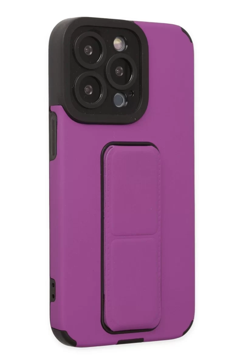 Newface Apple iPhone 13 Pro Max Kılıf Mega Standlı Silikon - Mor