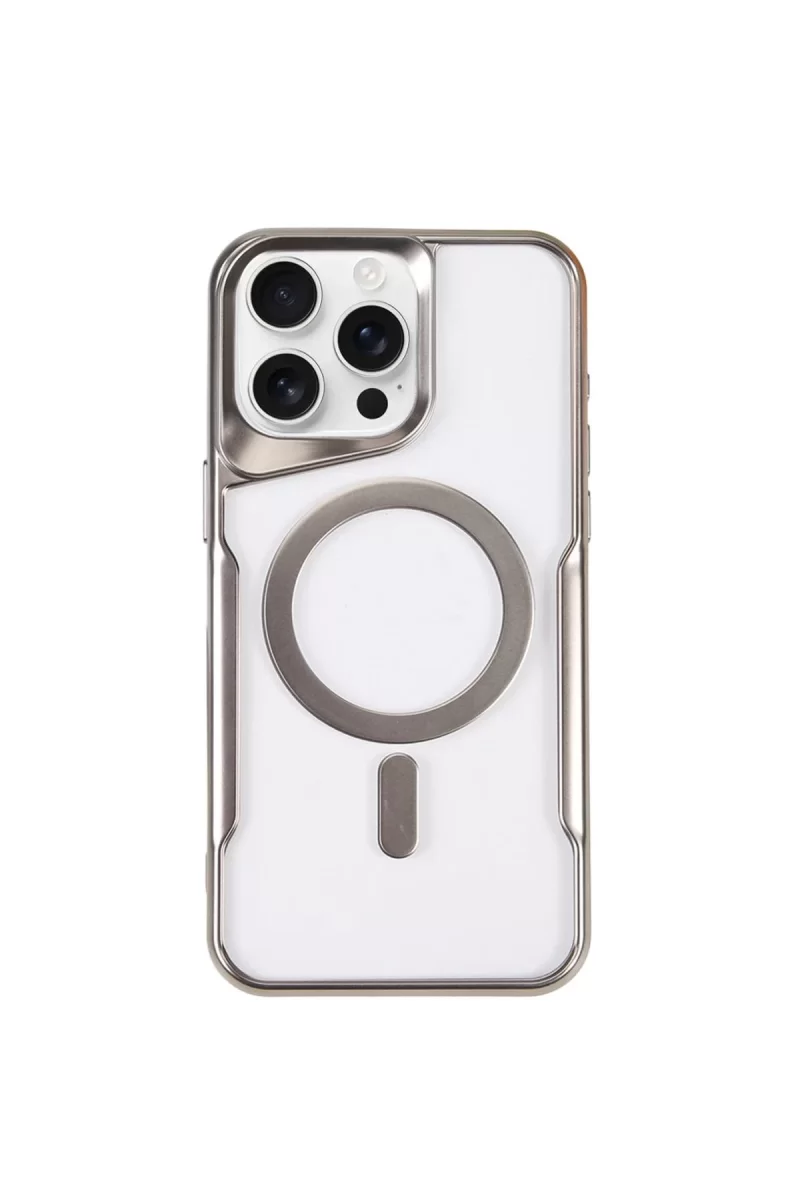 Newface Apple iPhone 15 Pro Kılıf Boyi Magsafe Silikon Kapak - Gümüş