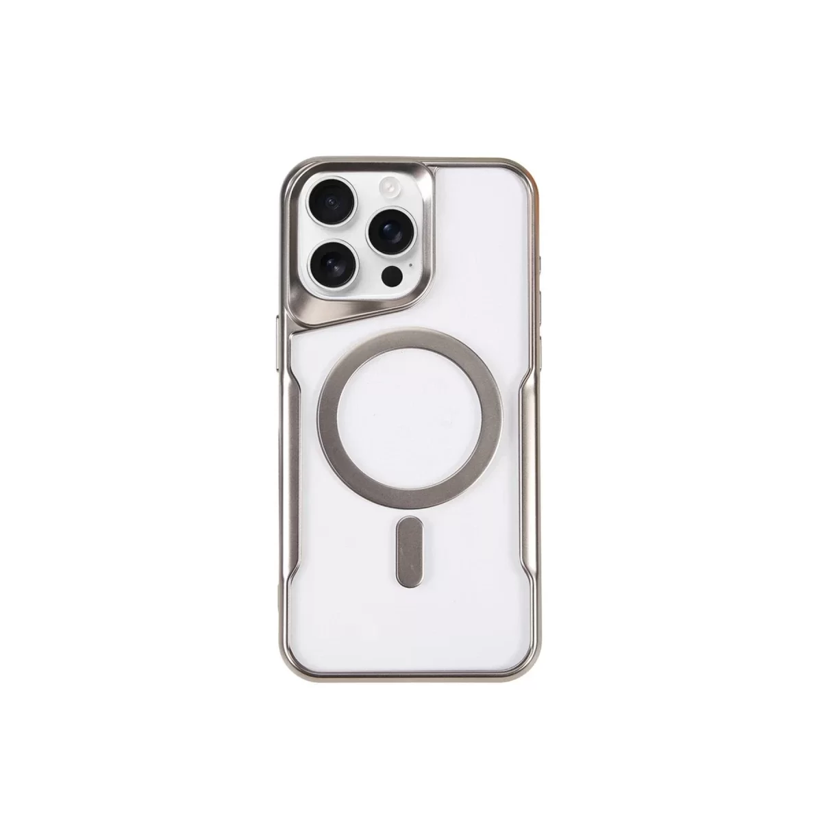 Newface Apple iPhone 15 Pro Kılıf Boyi Magsafe Silikon Kapak - Gümüş