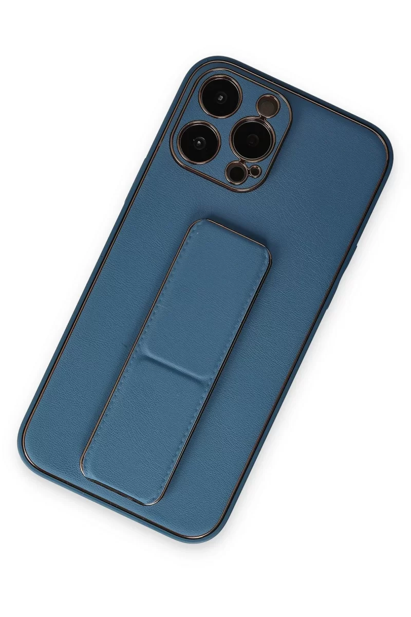 Newface Apple iPhone 13 Pro Kılıf Coco Deri Standlı Kapak - Açık Mavi