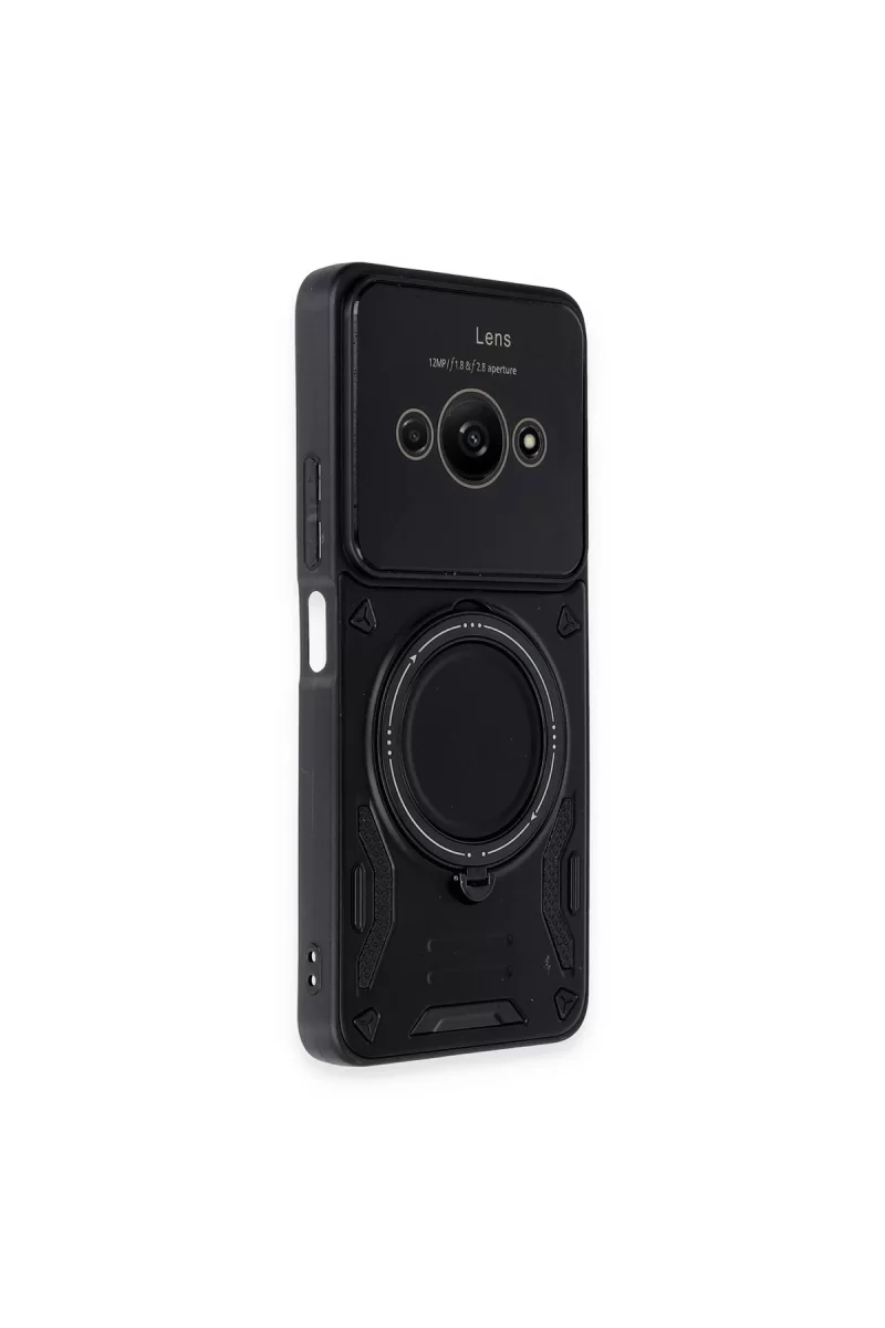 Newface Xiaomi Poco C61 Kılıf Joy Lens Standlı Kapak - Siyah