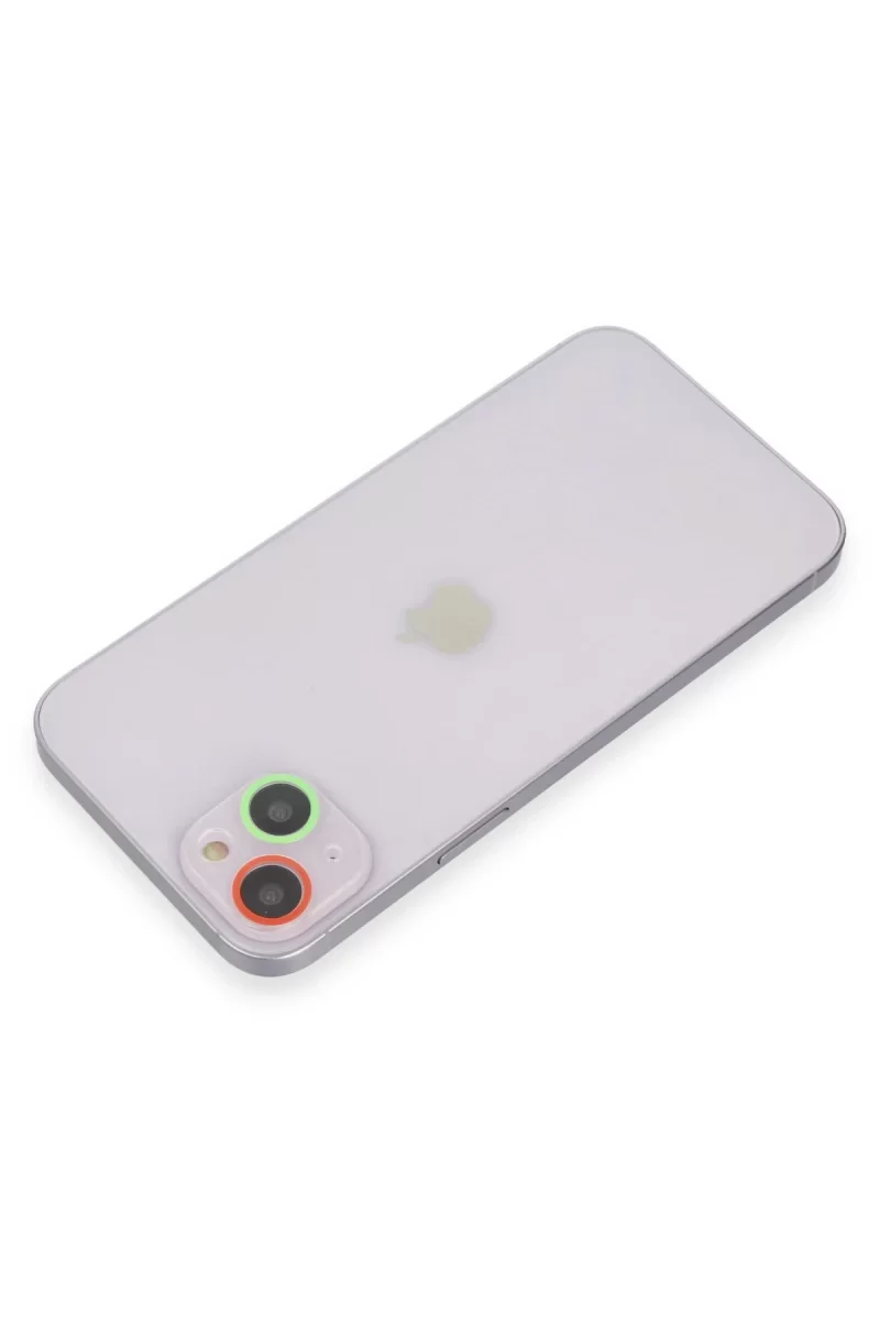 Newface Apple iPhone 13 Renkli Kamera Lens Koruma Cam - Yeşil-Pembe