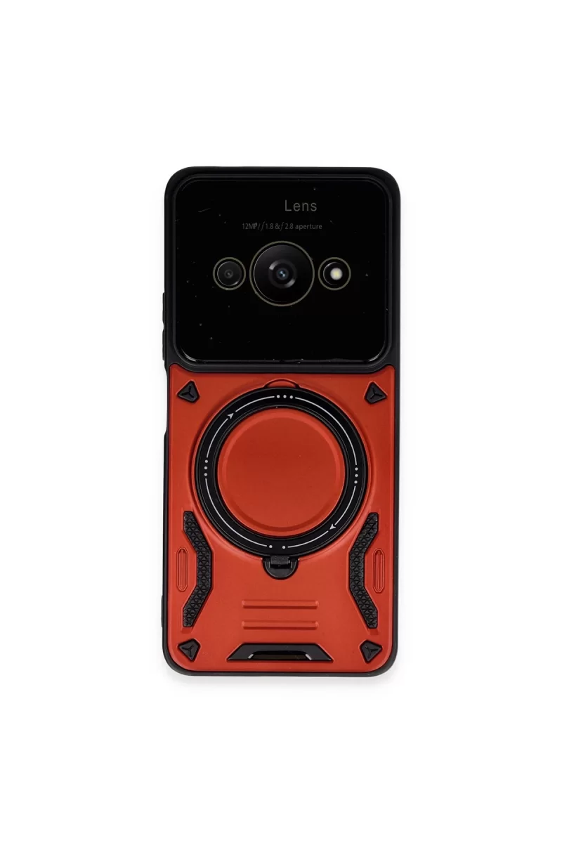 Newface Xiaomi Poco C61 Kılıf Joy Lens Standlı Kapak - Kırmızı