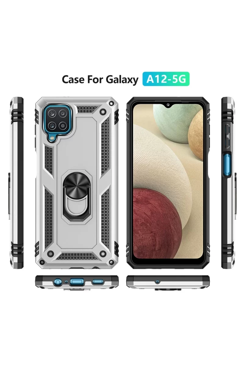 Newface Samsung Galaxy A22 Kılıf Sofya Yüzüklü Silikon Kapak - Gümüş