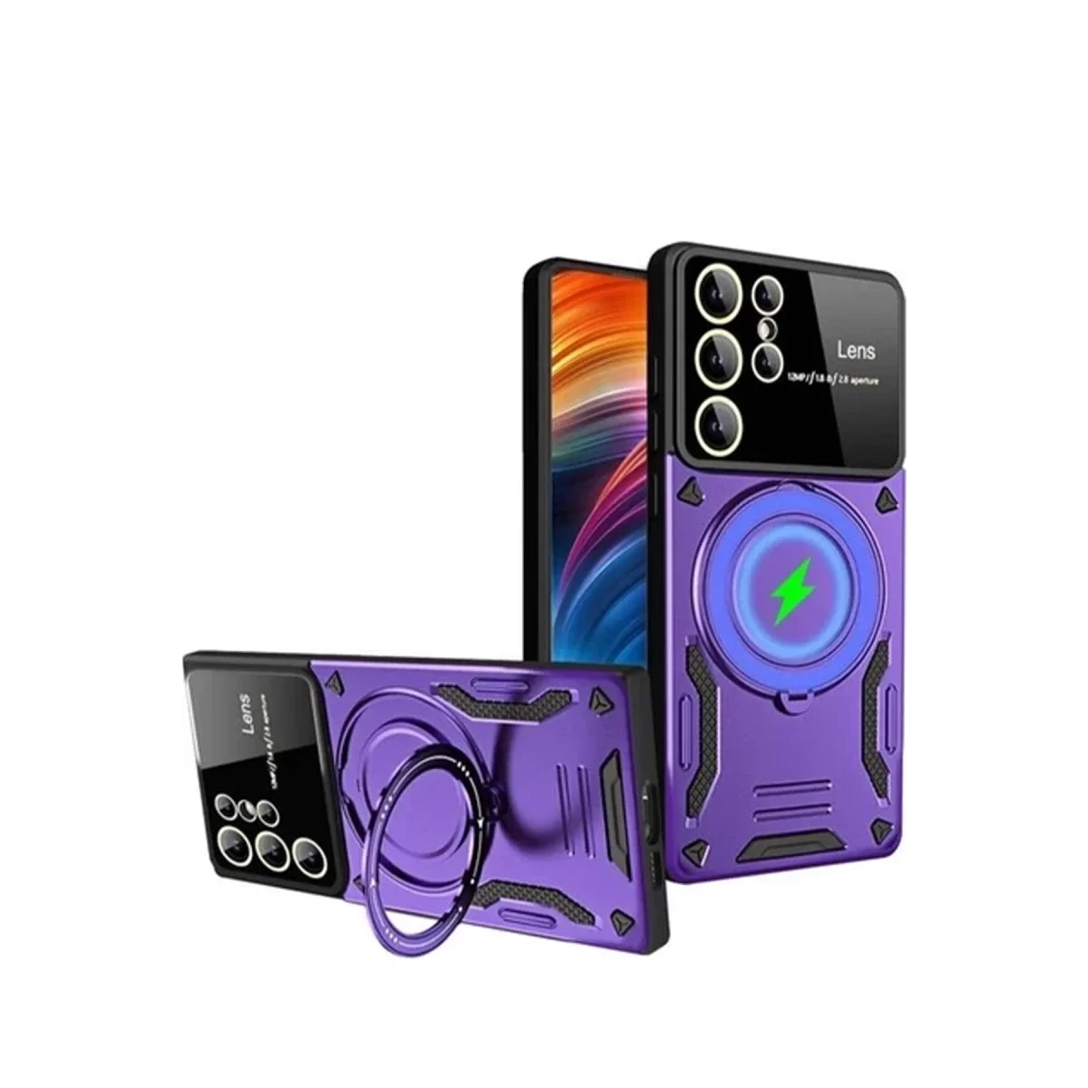 Newface Samsung Galaxy S24 Ultra Kılıf Joy Lens Standlı Kapak - Mor