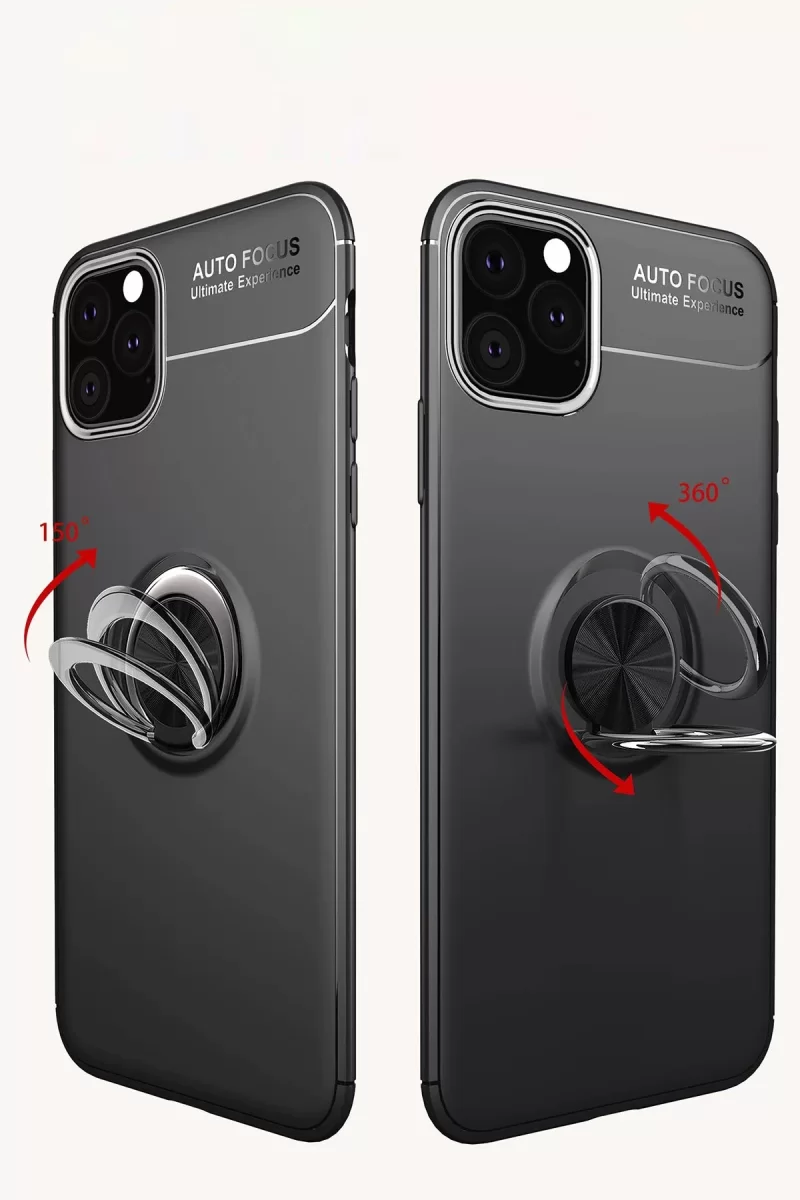 Newface Apple iPhone 11 Pro Max Kılıf Range Yüzüklü Silikon - Siyah-Gold