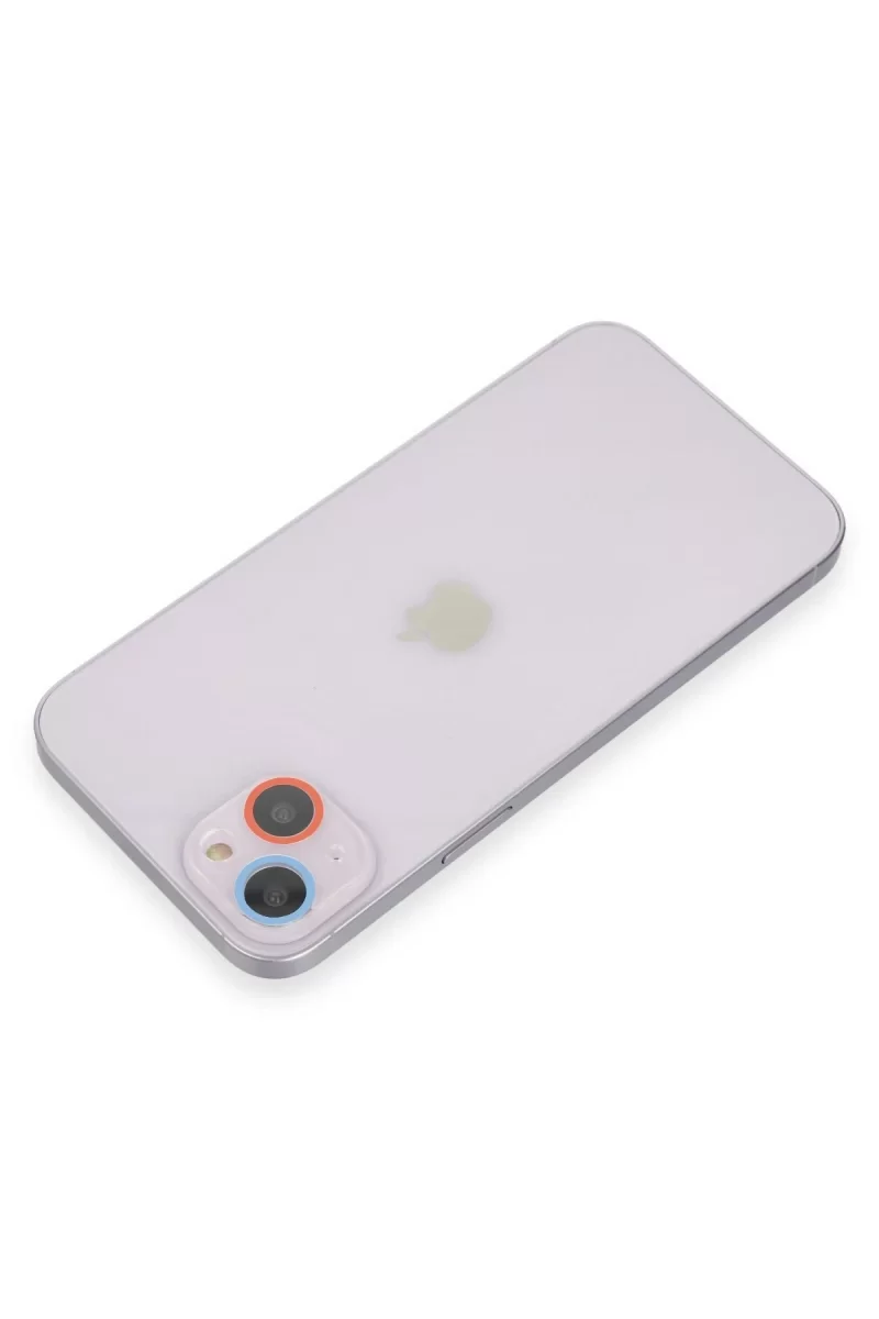Newface Apple iPhone 13 Mini Renkli Kamera Lens Koruma Cam - Pembe-Mavi
