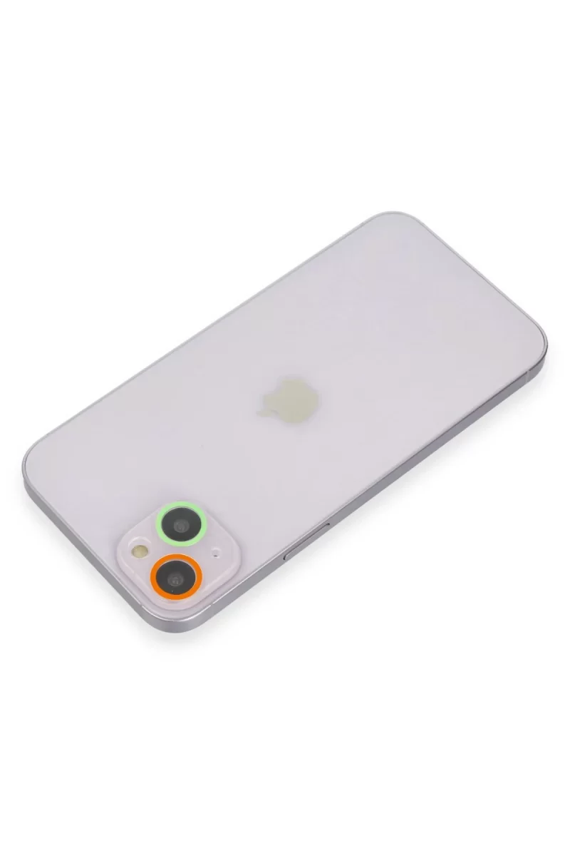 Newface Apple iPhone 13 Mini Renkli Kamera Lens Koruma Cam - Turuncu-Yeşil