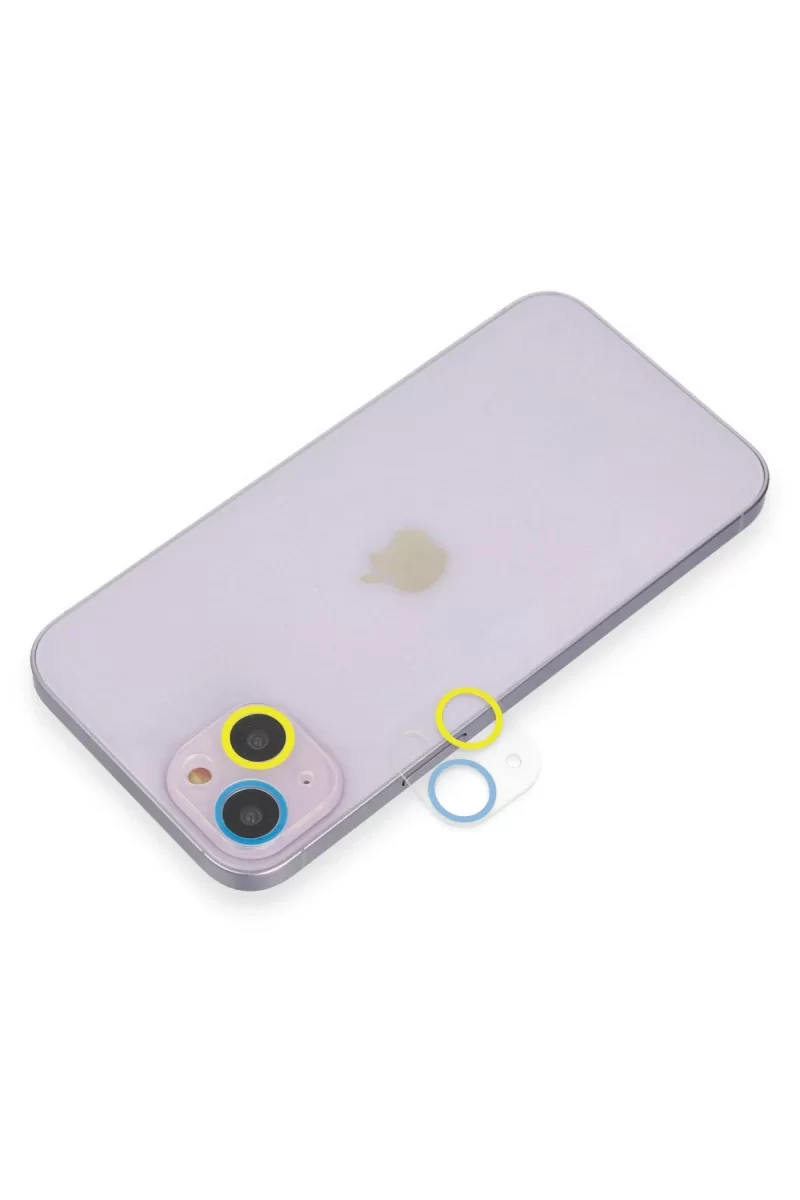 Newface Apple iPhone 13 Mini Renkli Kamera Lens Koruma Cam - Sarı-Mavi
