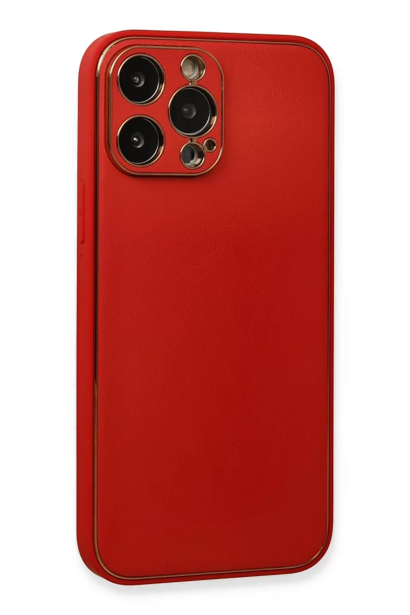 Newface Apple iPhone 13 Pro Kılıf Coco Deri Silikon Kapak - Kırmızı