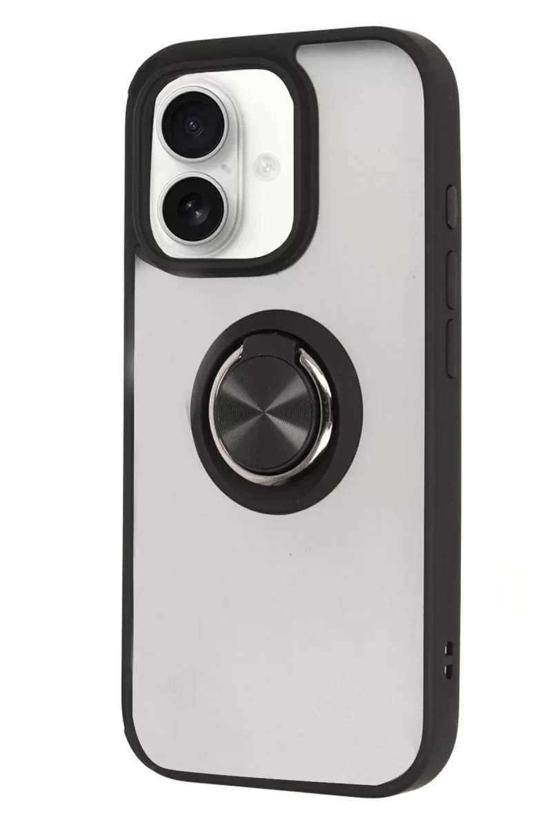 Newface Apple iPhone 16 Kılıf Montreal Yüzüklü Silikon Kapak - Siyah