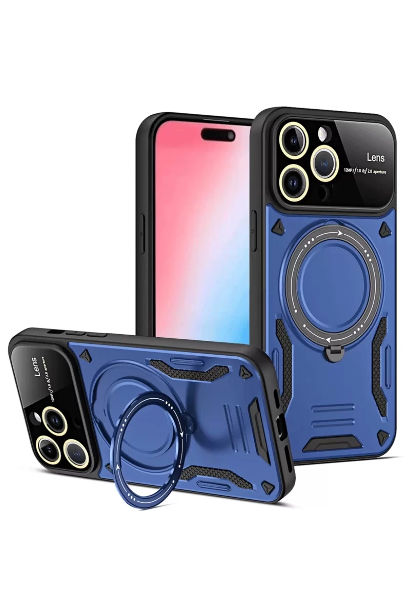 Newface Apple iPhone 16 Pro Kılıf Joy Lens Standlı Kapak - Lacivert