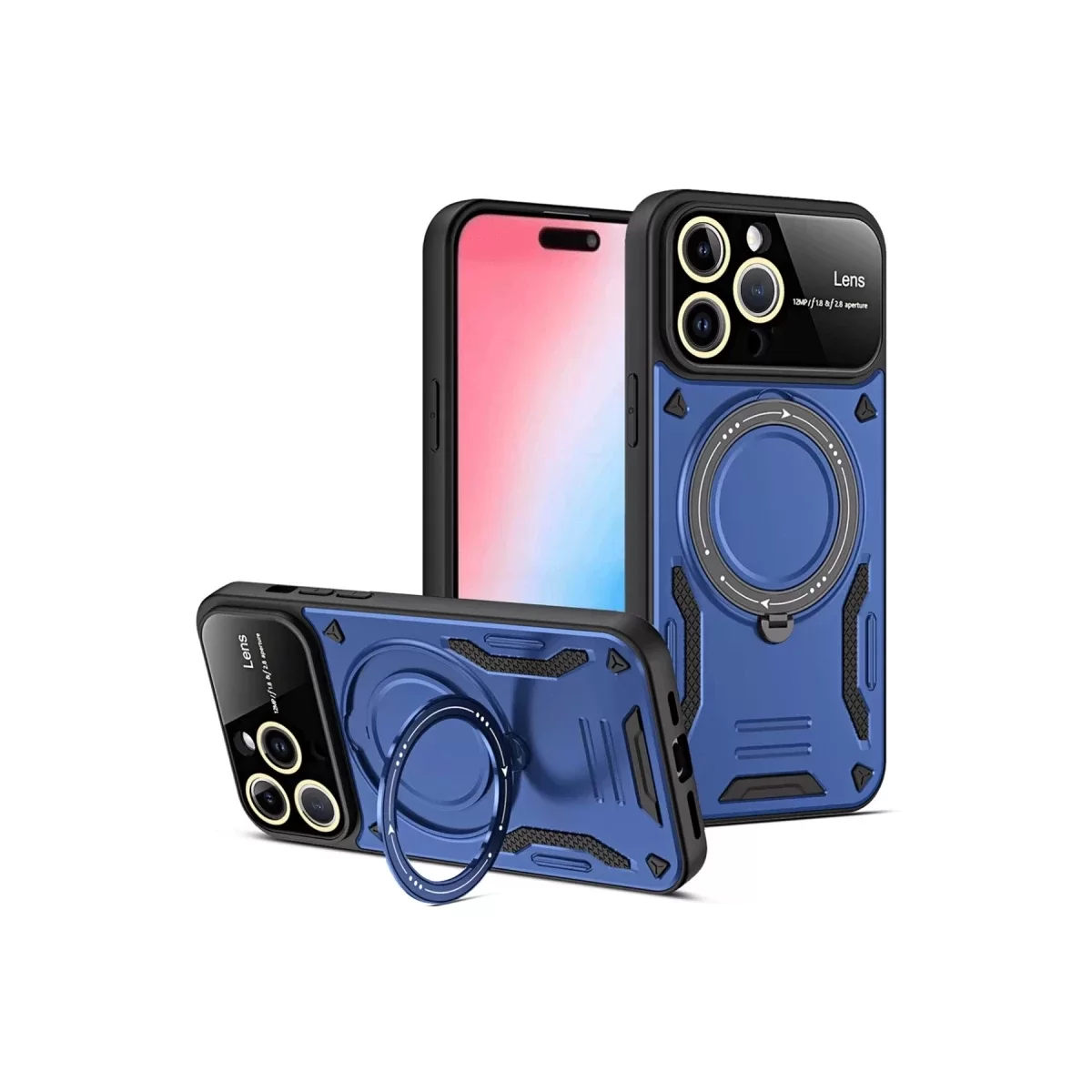 Newface Apple iPhone 16 Pro Kılıf Joy Lens Standlı Kapak - Lacivert