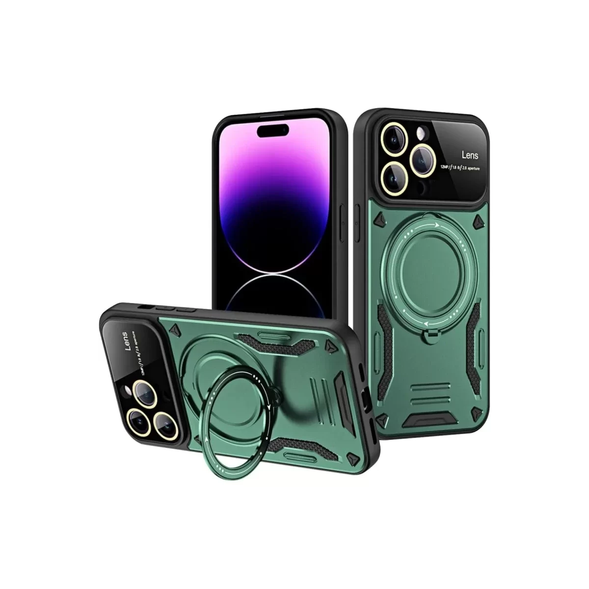 Newface Apple iPhone 16 Pro Kılıf Joy Lens Standlı Kapak - Koyu Yeşil