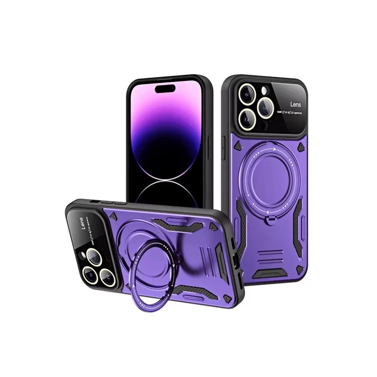 Newface Apple iPhone 16 Pro Kılıf Joy Lens Standlı Kapak - Mor