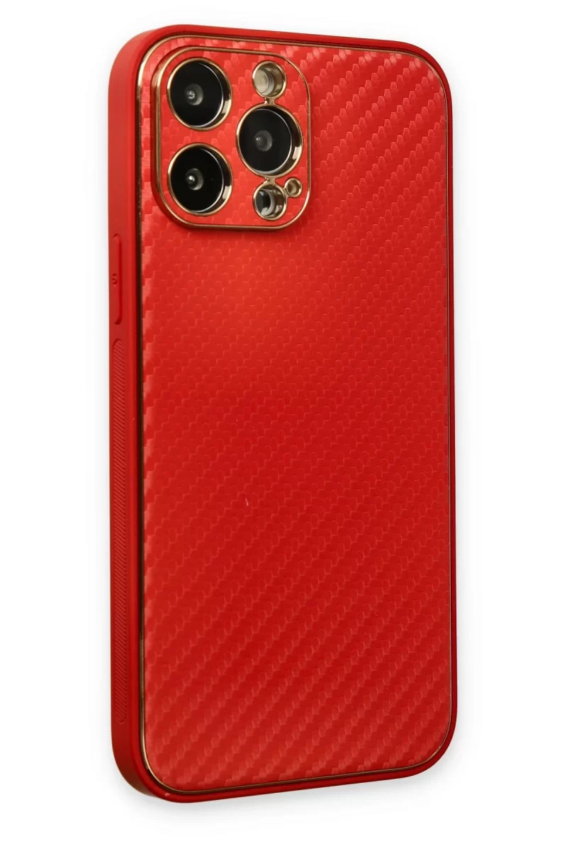 Newface Apple iPhone 13 Pro Max Kılıf Coco Karbon Silikon - Kırmızı