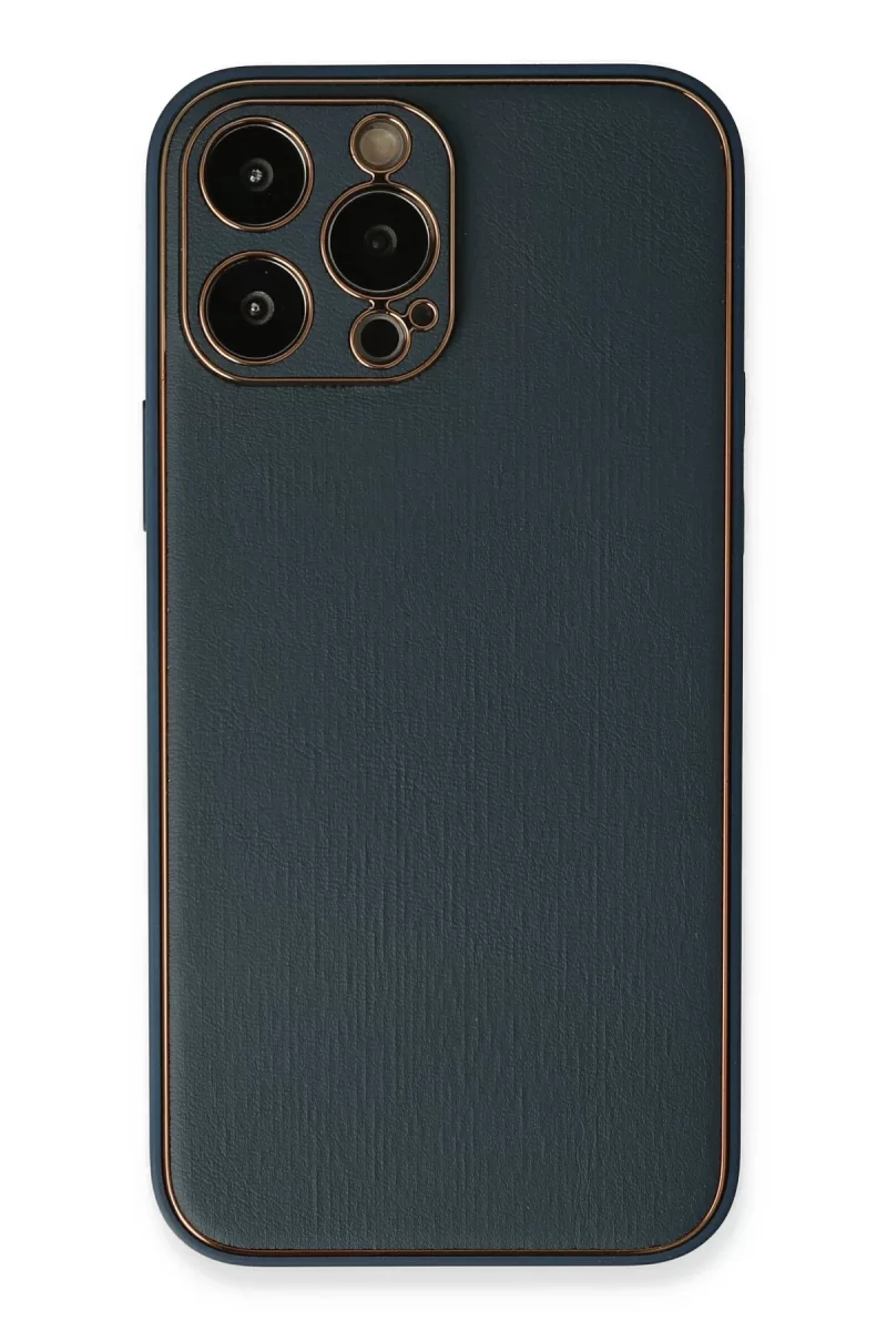 Newface Apple iPhone 13 Pro Kılıf Coco Deri Silikon Kapak - Mavi