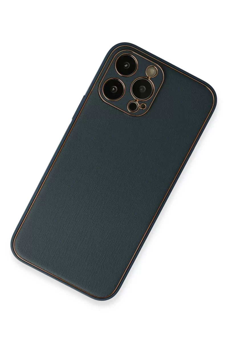 Newface Apple iPhone 13 Pro Kılıf Coco Deri Silikon Kapak - Mavi