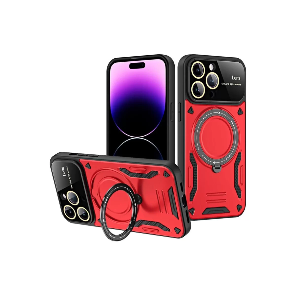 Newface Apple iPhone 16 Pro Kılıf Joy Lens Standlı Kapak - Kırmızı