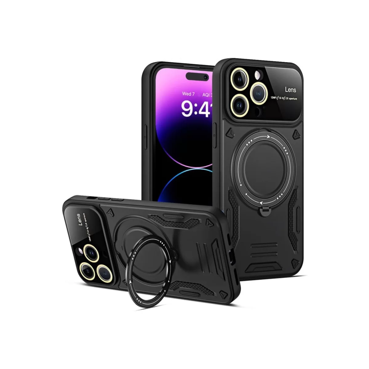 Newface Apple iPhone 16 Pro Max Kılıf Joy Lens Standlı Kapak - Siyah