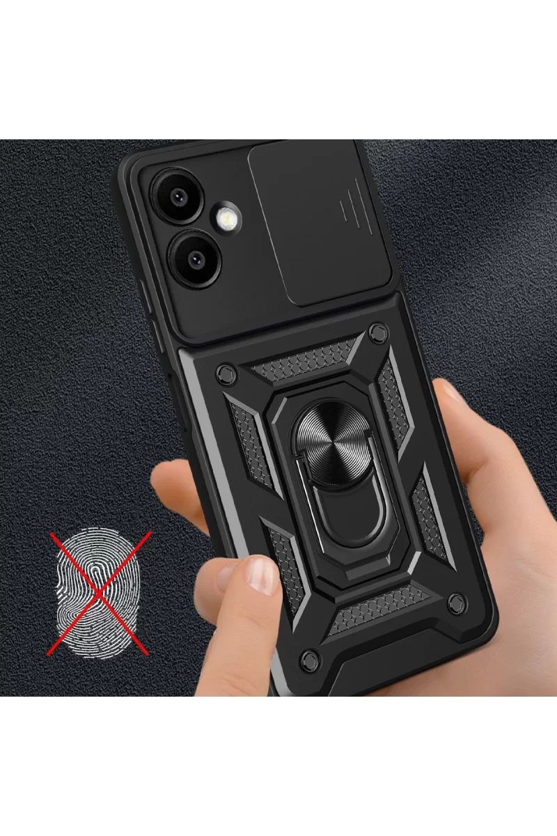 Newface Samsung Galaxy A06 Kılıf Pars Lens Yüzüklü Silikon - Kırmızı