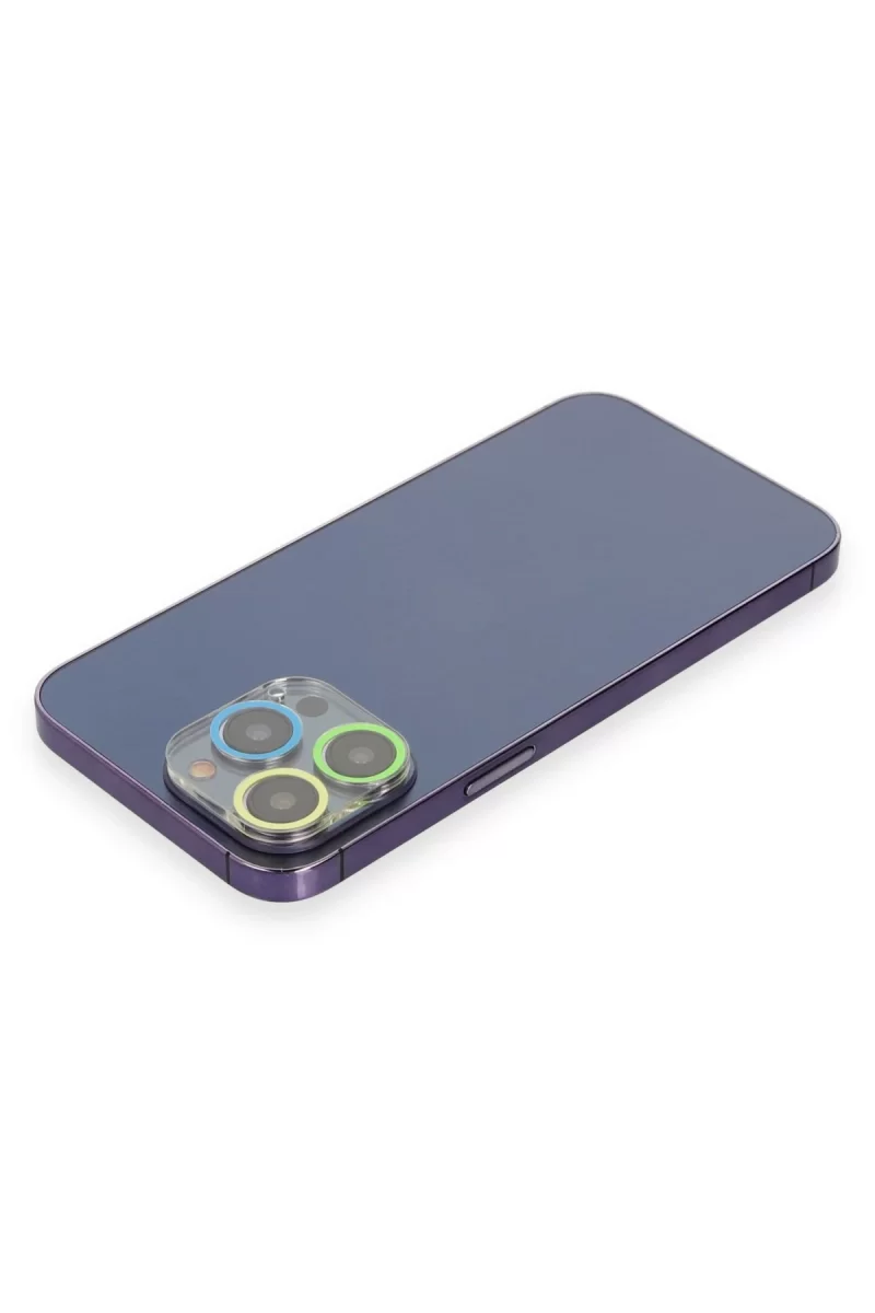 Newface Apple iPhone 13 Pro Max Renkli Kamera Lens Koruma Cam - Yeşil-Sarı